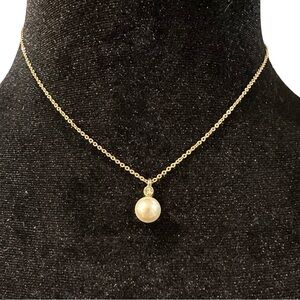 Faux Pearl Pendant Rhinestone Accent Gold Tone Chain Adjustable Length